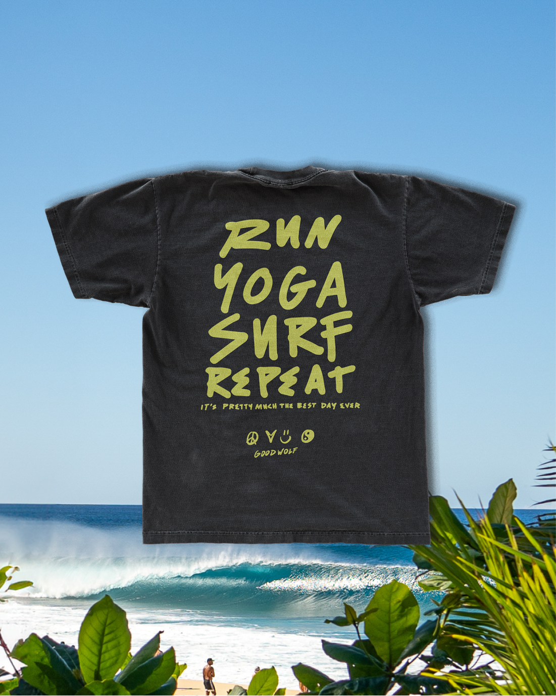 Good Wolf Run, Yoga, Surf, Repeat T-Shirt – Premium cotton tee designed for comfort and style, perfect for active lifestyles and casual wear