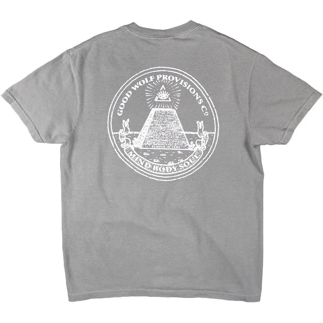 Good Wolf Eye-lluminati Crew Tee - Heavyweight cotton tee with a bold eye graphic, perfect for comfort and durability